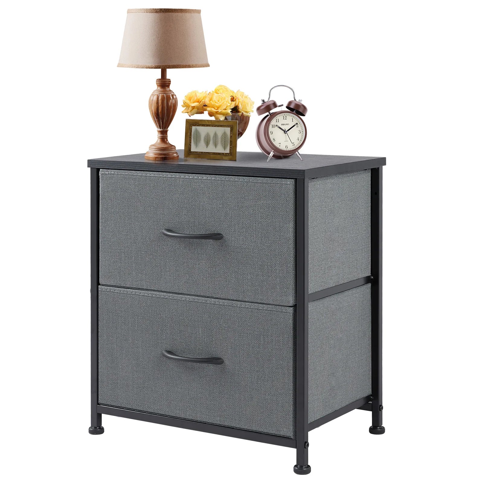JHK Nightstand with 2 Fabric Drawers – Bedside & Coffee Table Storage Cabinet