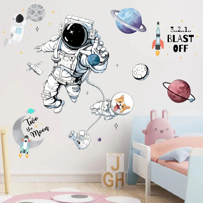 3D Planetary Astronaut Wall Stickers for Kids’ Room