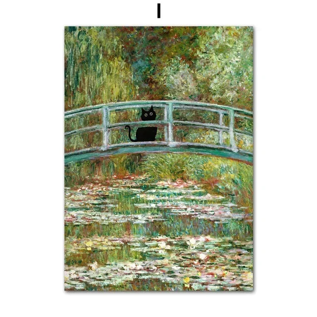 Black Cat Art Canvas Print Van Gogh Sunflowers Design