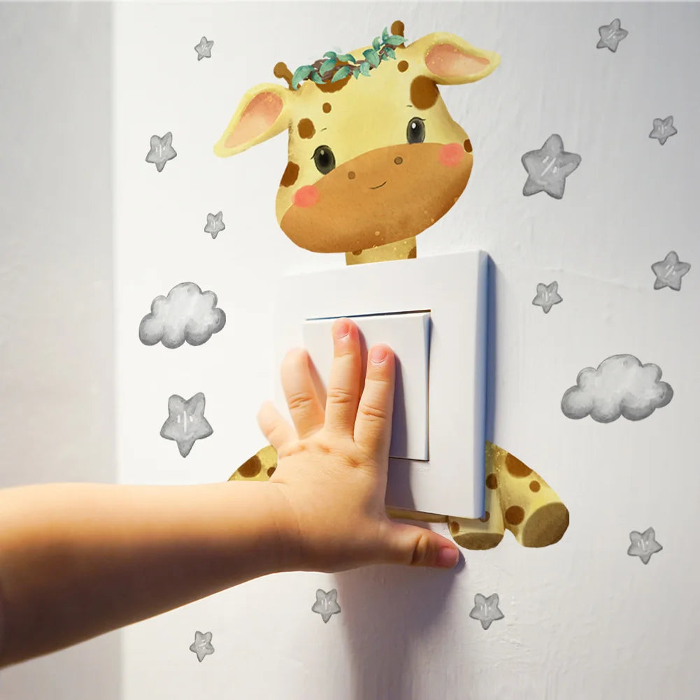 Cute Animal & Star Wall Stickers – Kids Bedroom Self-Adhesive Decals