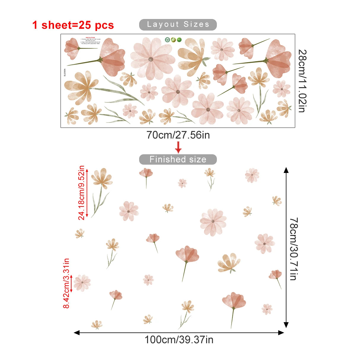 Boho Flower Wall Stickers Watercolor Removable Décor