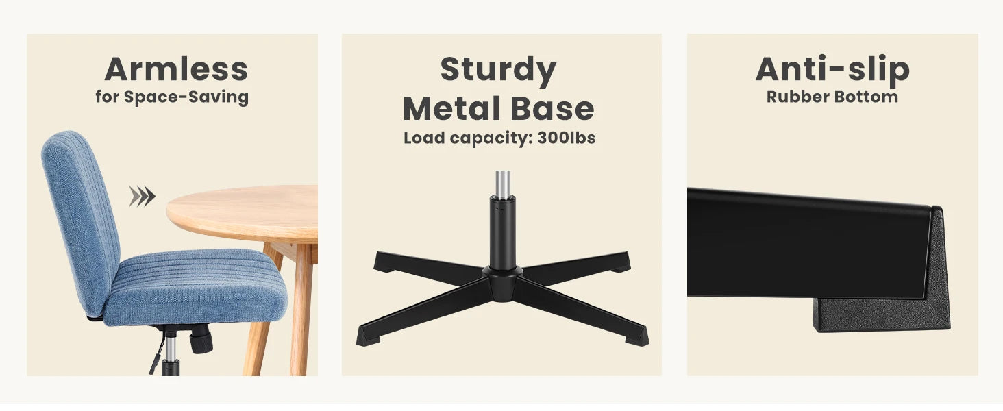 Criss-Cross Leg Office Chair – Armless Adjustable Swivel Seat