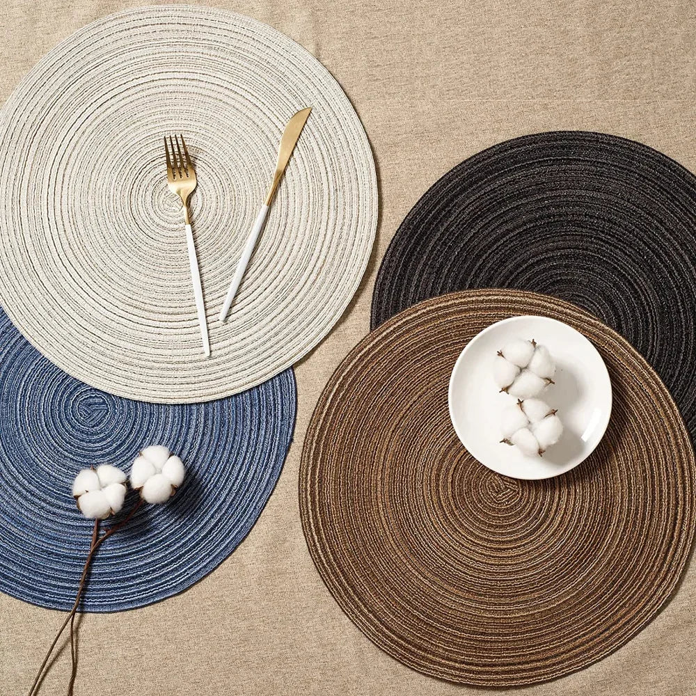 6PCS Round Table Mat & Coaster Set – Non-Slip Ramie Dining Placemats