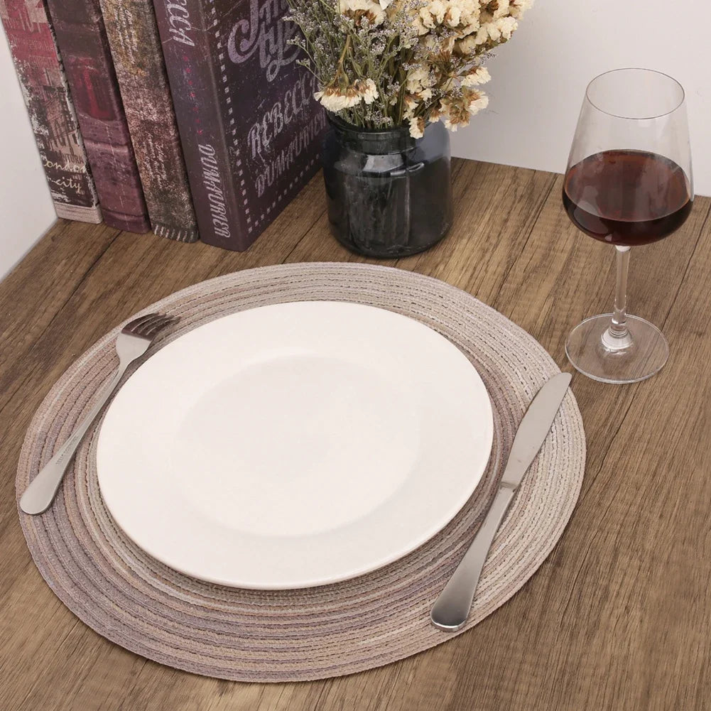 6PCS Round Table Mat & Coaster Set – Non-Slip Ramie Dining Placemats