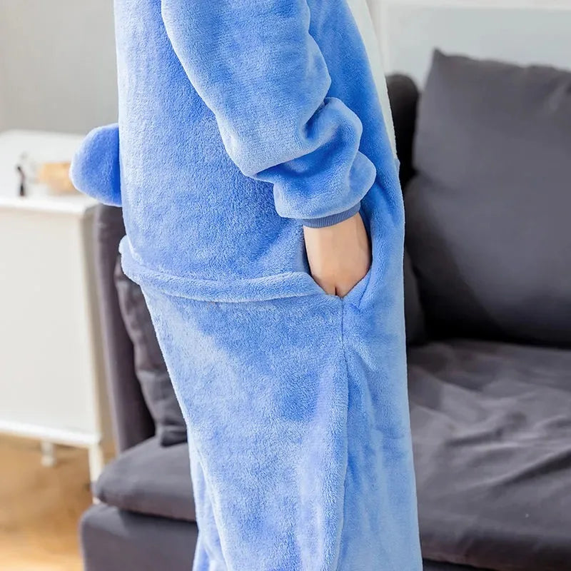 Stitch Flannel Hooded Onesie Pajamas for Adults