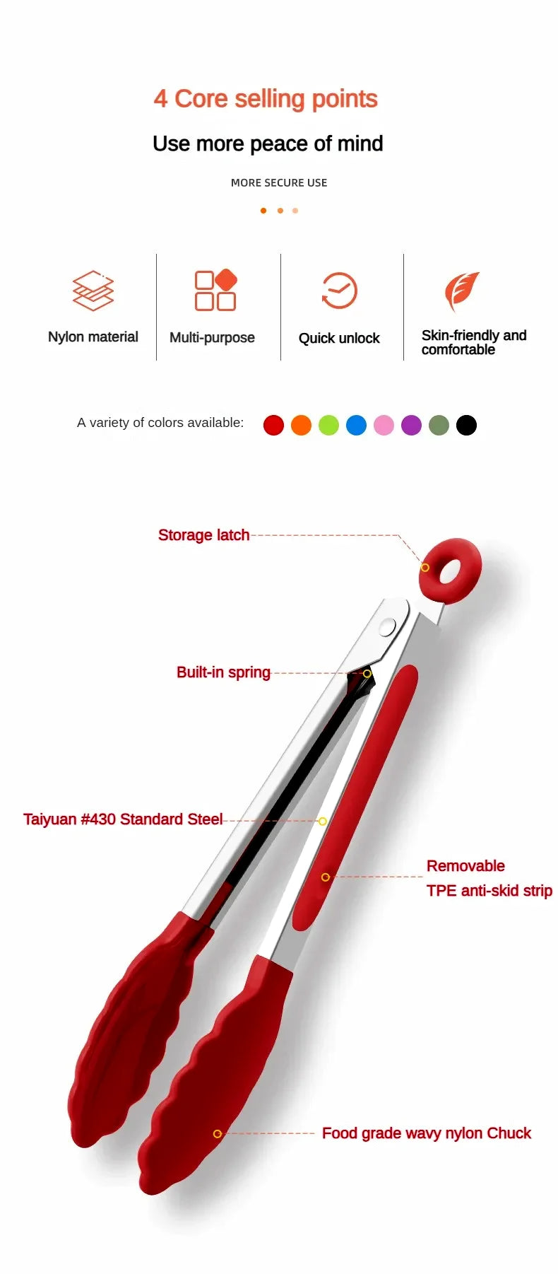 Anti Slip Stainless Steel Tongs