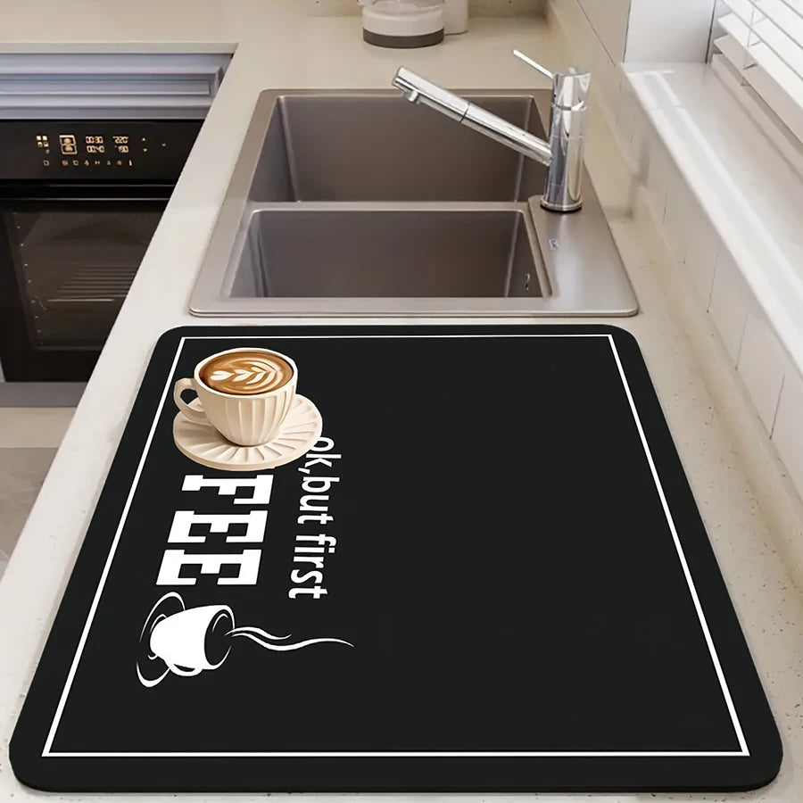 Black Coffee Letter Print Mat – Absorbent Coffee Machine Counter Mat