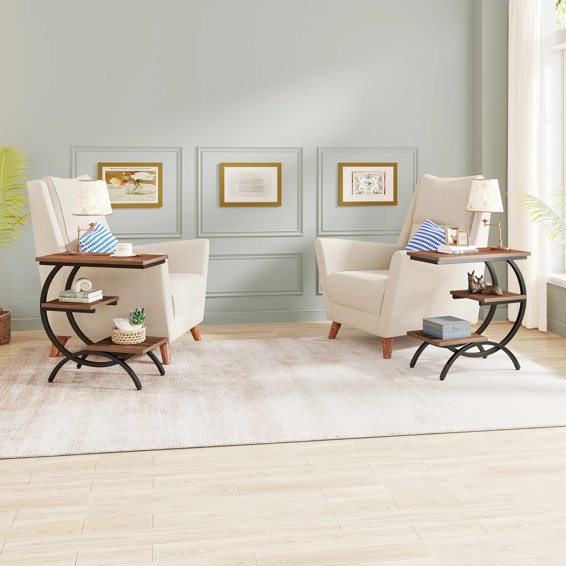 Tribesigns 3‑Tier C‑Shaped End Table