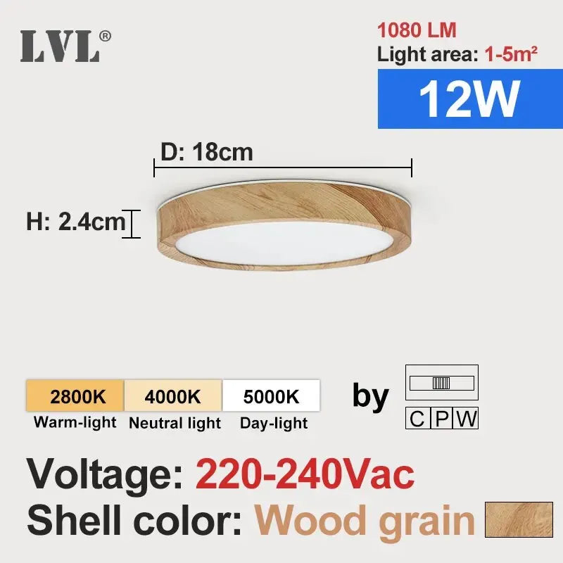 LVL Wood Grain LED Ceiling Light with 3-in-1 Color Modes