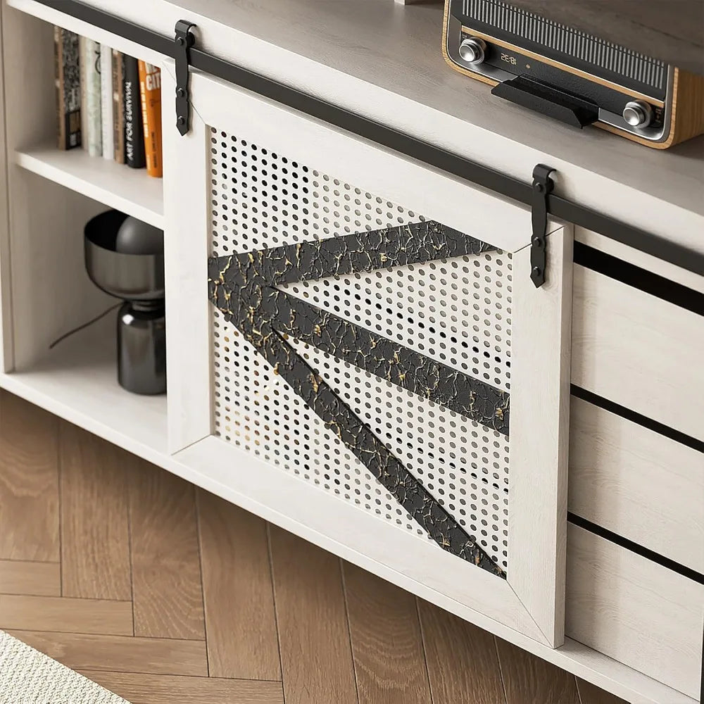 70" Rustic Farmhouse TV Stand – Sliding Barn Doors & 6-Drawer Media Console