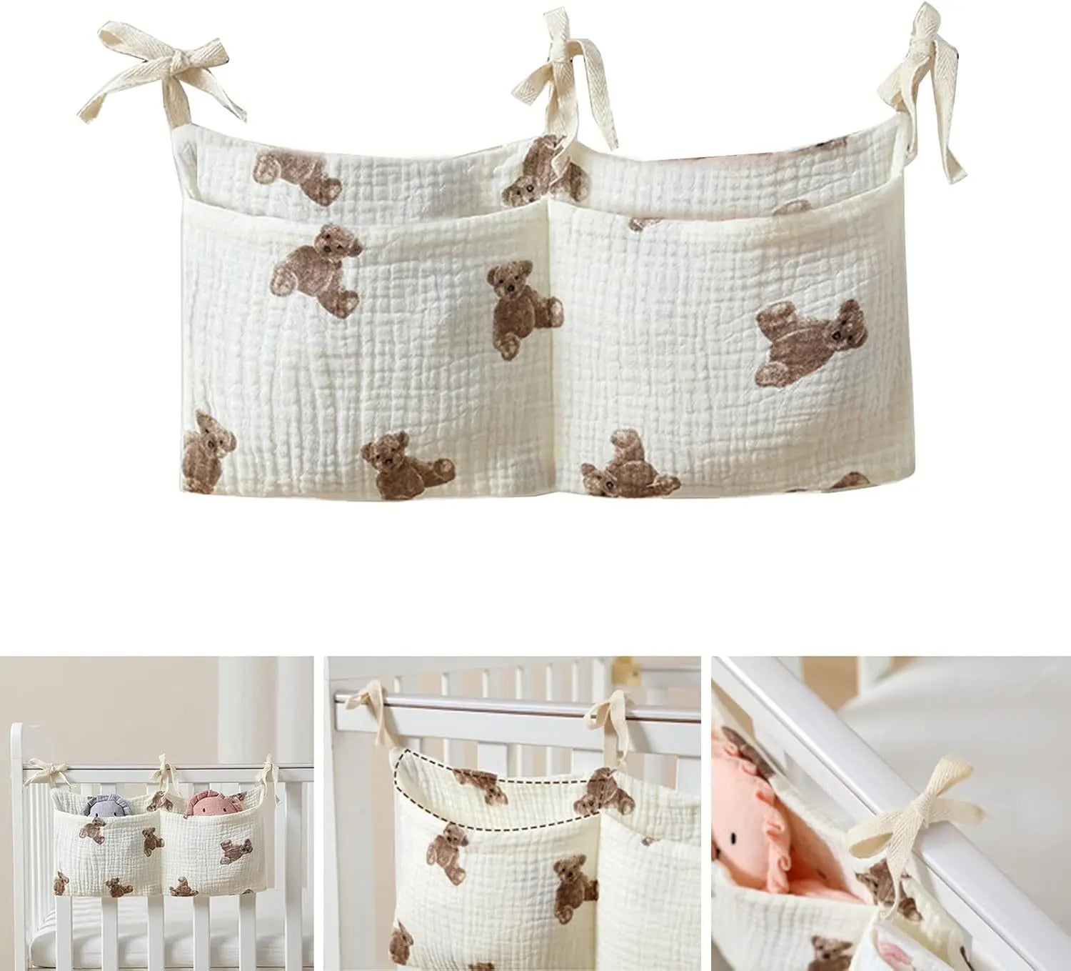 Baby Crib Organizer Hanging Storage Bag with 2 Pockets