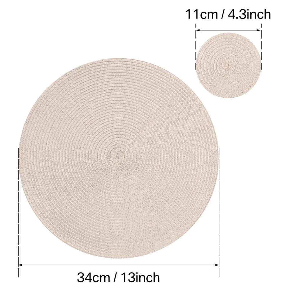 6PCS Round Table Mat & Coaster Set – Non-Slip Ramie Dining Placemats