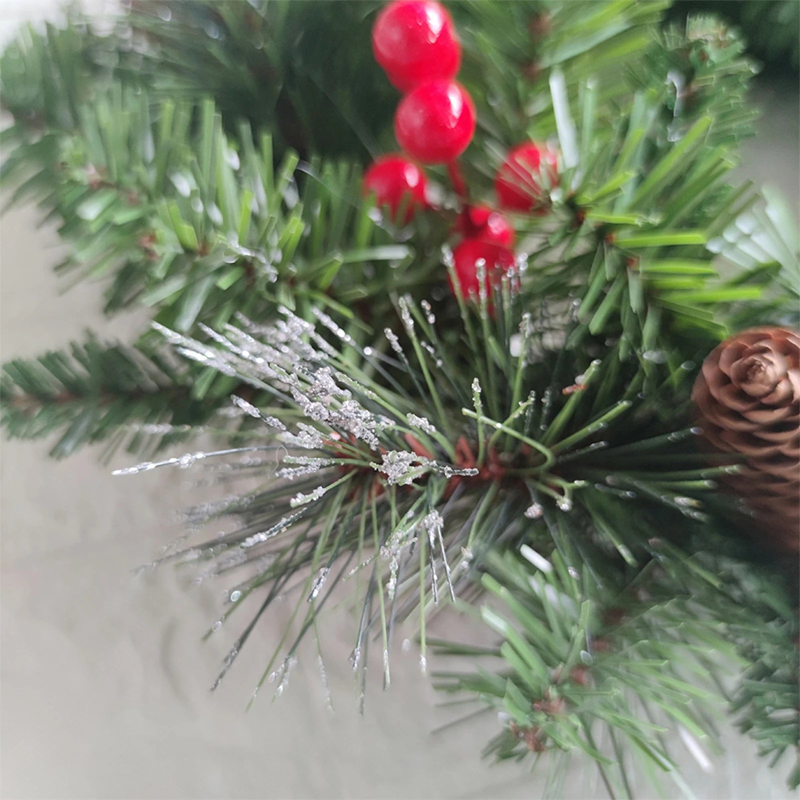 LED Pinecone Christmas Wreath – Artificial Wreath with Red Berries