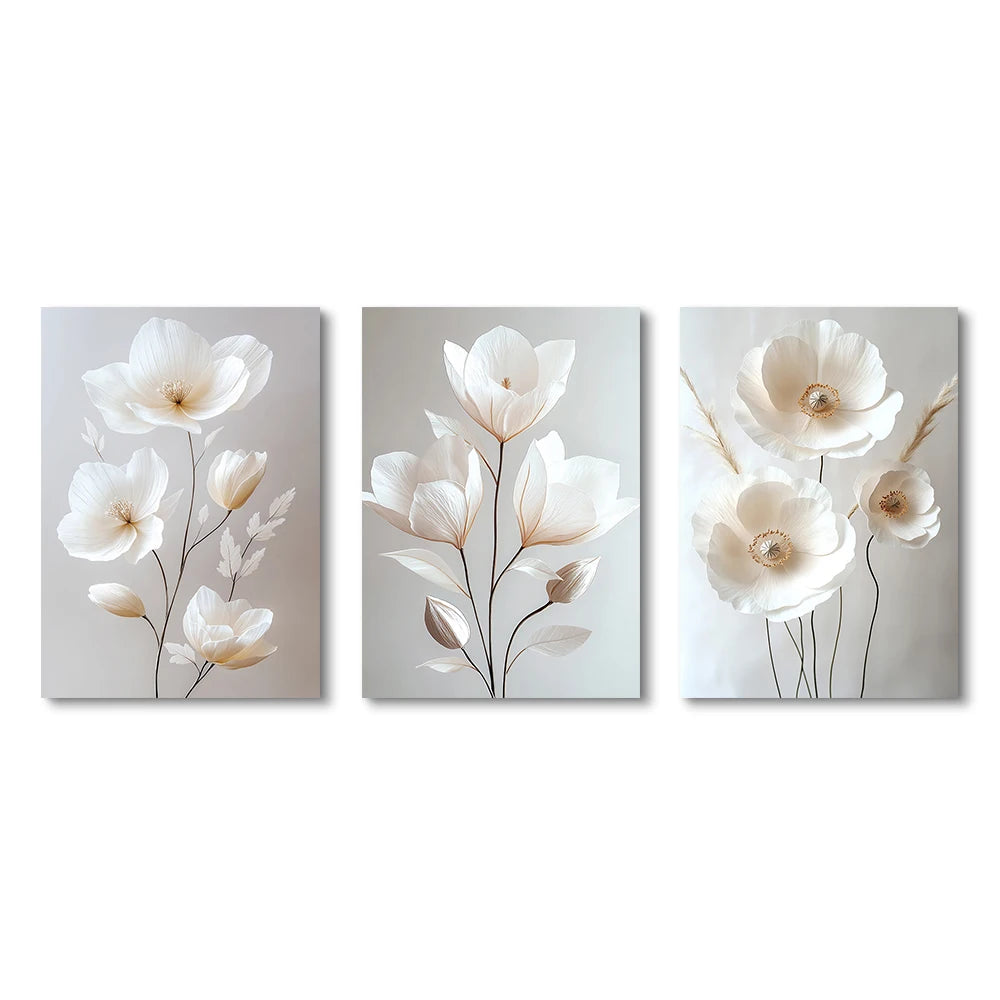 Nordic Beige Peony Canvas – Modern Floral Wall Art