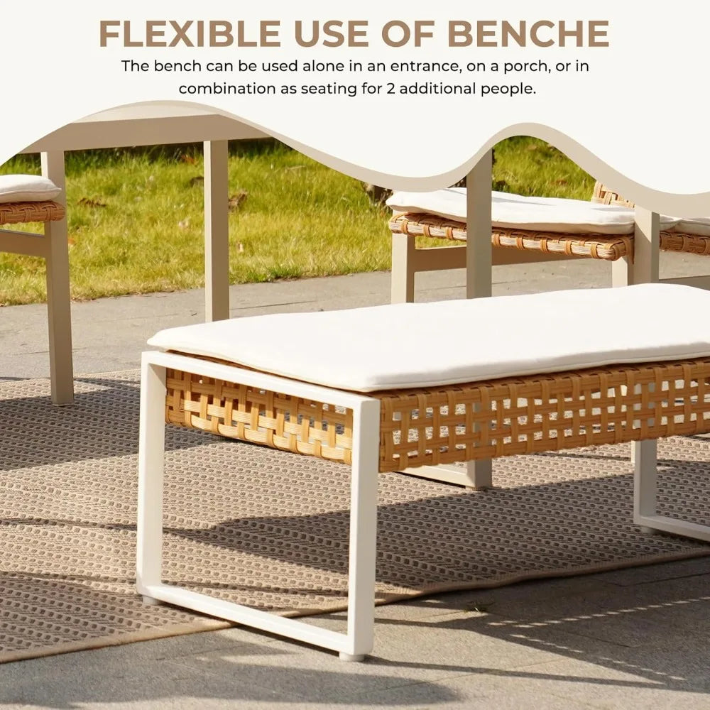 5-Piece Outdoor Wicker Dining Set – Table with 4 Chairs & Cushions