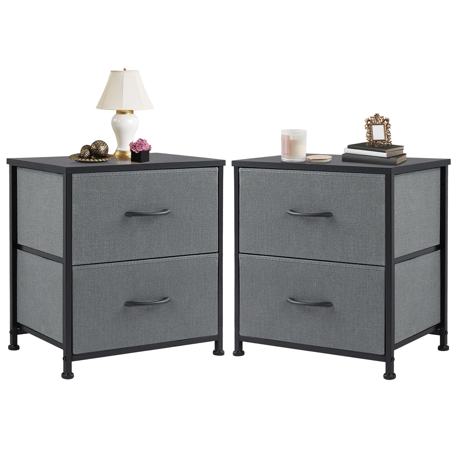 JHK Nightstand with 2 Fabric Drawers – Bedside & Coffee Table Storage Cabinet