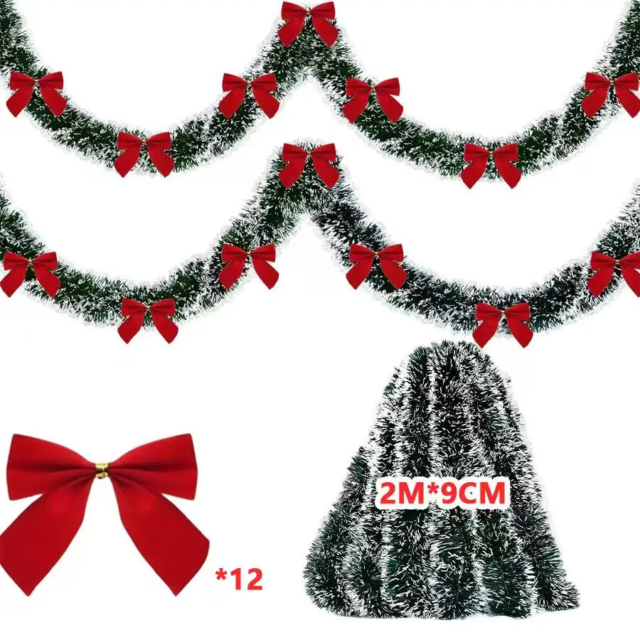 10M Christmas Tinsel Ribbon Garland – Green Cane with Bow