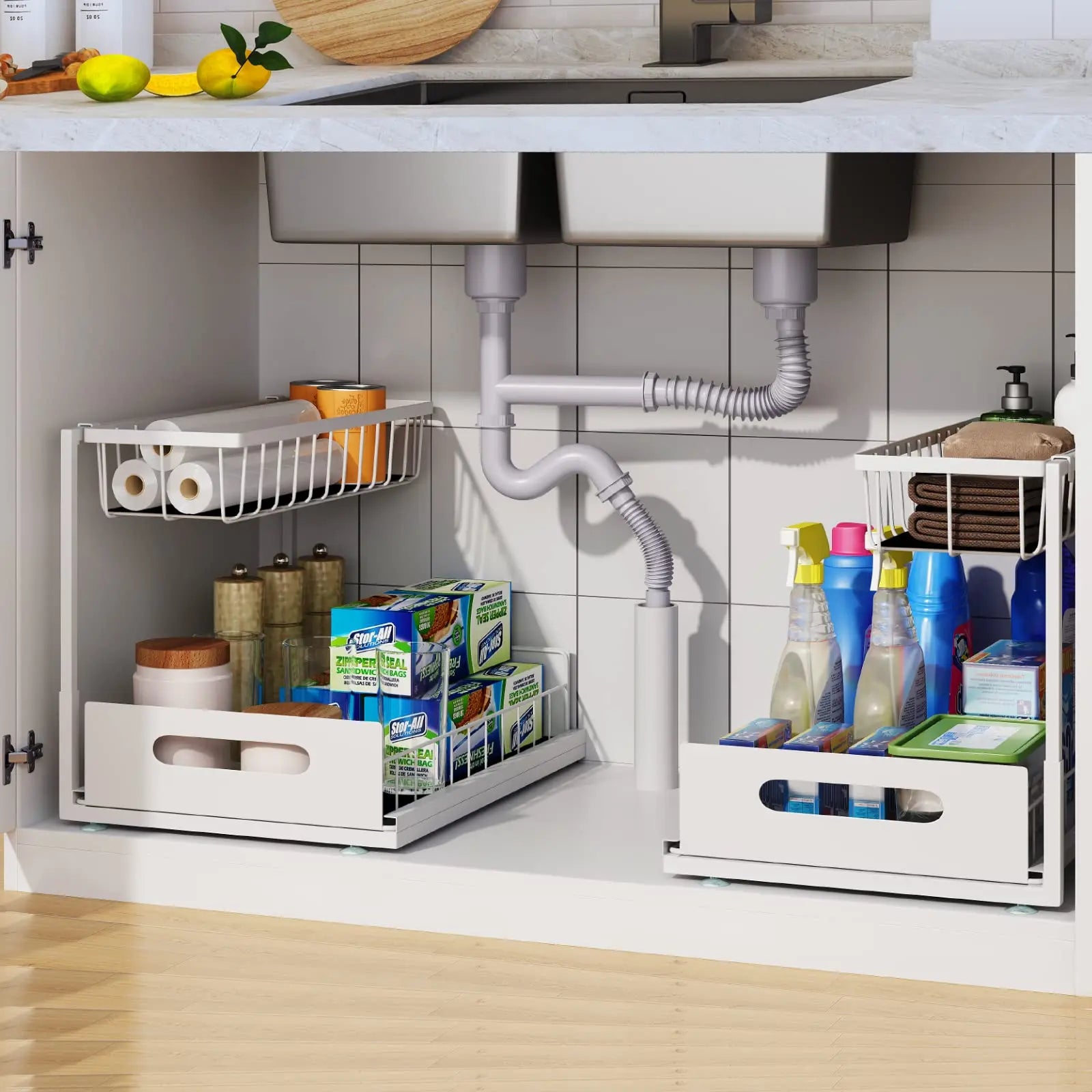 2-Tier Under Sink Sliding Cabinet Organizer Drawer