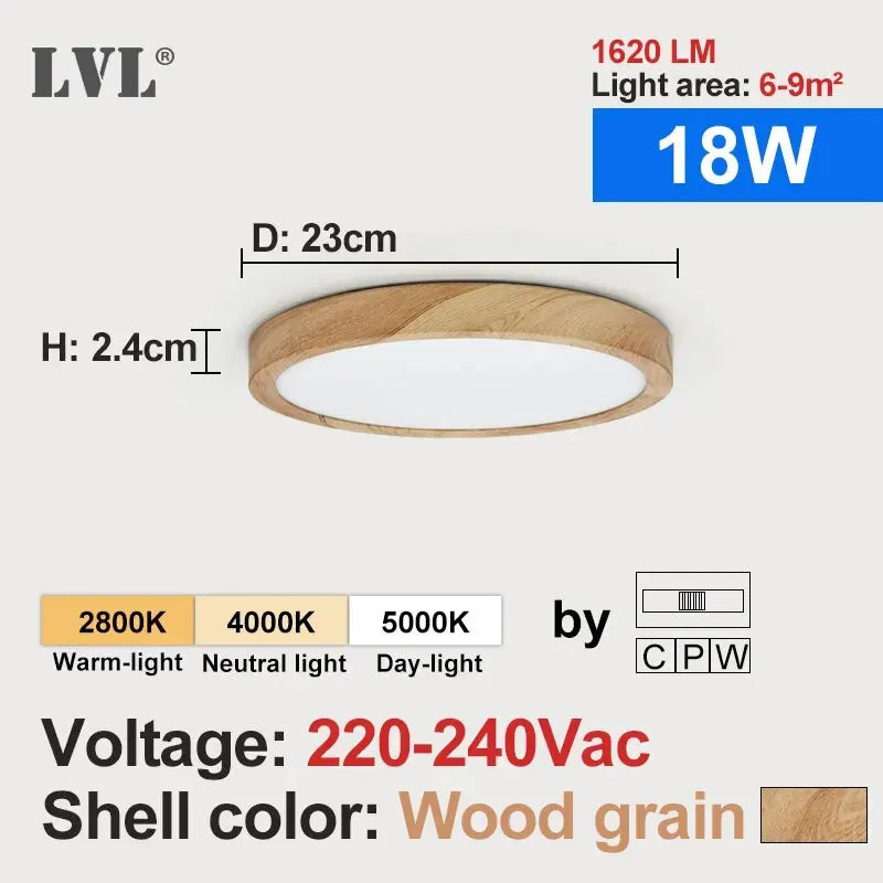 LVL Wood Grain LED Ceiling Light with 3-in-1 Color Modes