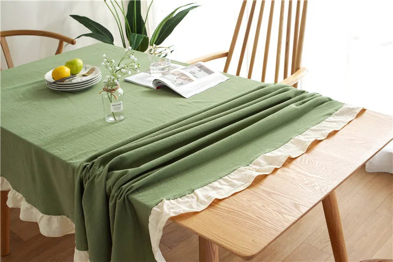 100% Cotton Washable Tablecloth – Elegant Flounce Stitching for Wedding, Party, Dining & Banquet Decoration
