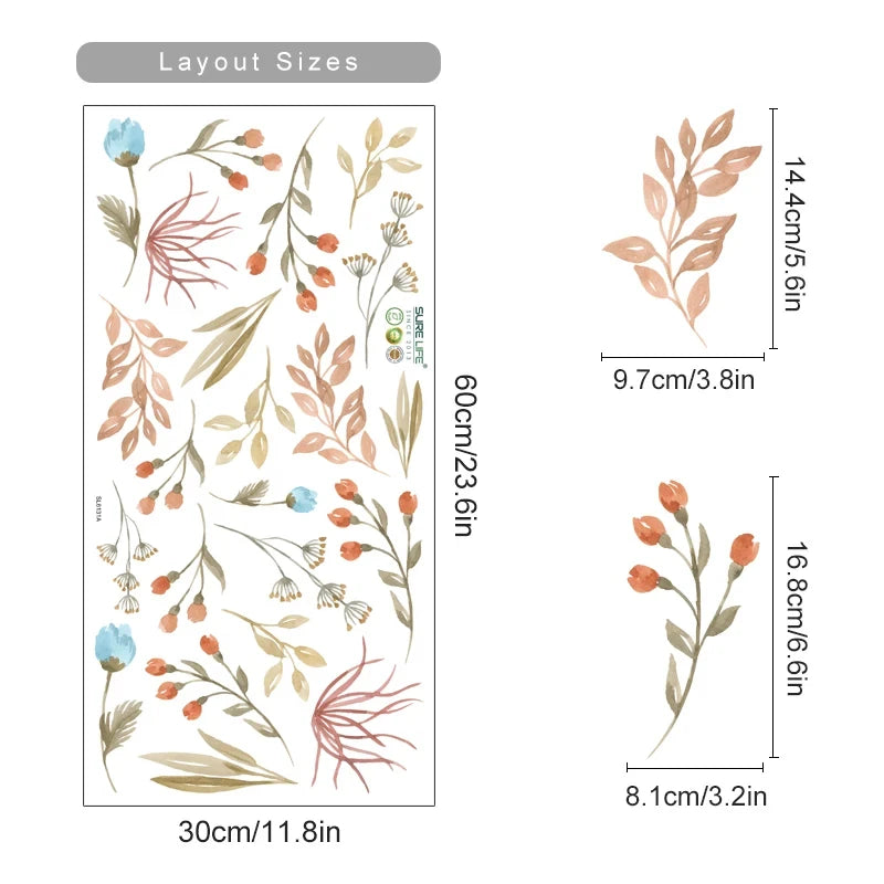 Boho Flower Wall Stickers Watercolor Removable Décor