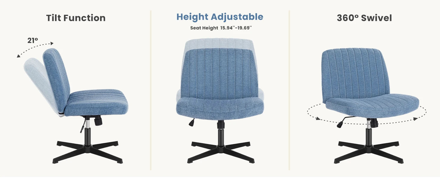 Criss-Cross Leg Office Chair – Armless Adjustable Swivel Seat