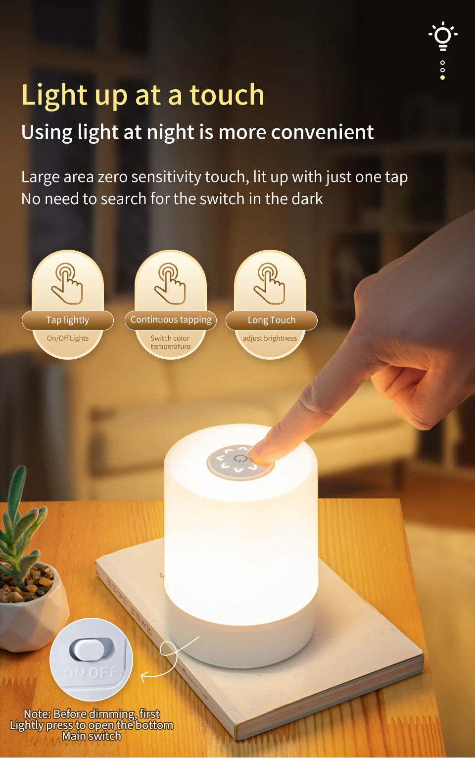 Rechargeable Dimmable LED Night Light with Remote Control