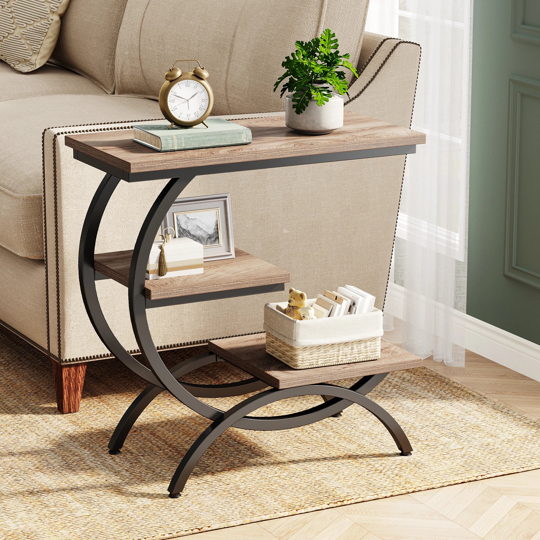 Tribesigns 3‑Tier C‑Shaped End Table