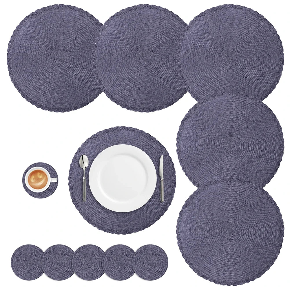 6PCS Braided Placemats & Coasters – Washable Heat-Resistant Table Set