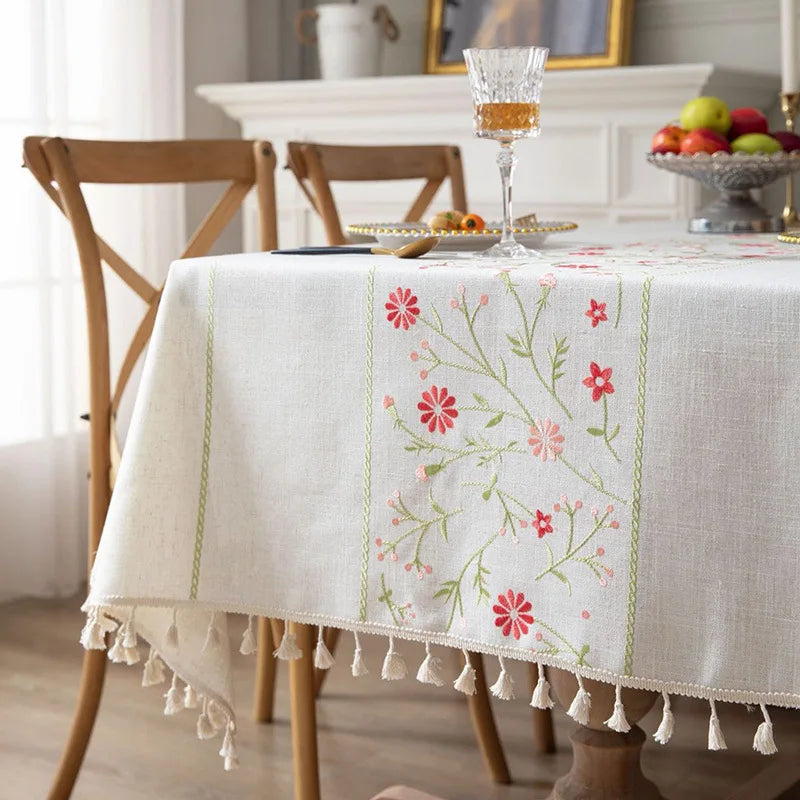 100% Cotton Washable Tablecloth – Elegant Flounce Stitching for Wedding, Party, Dining & Banquet Decoration