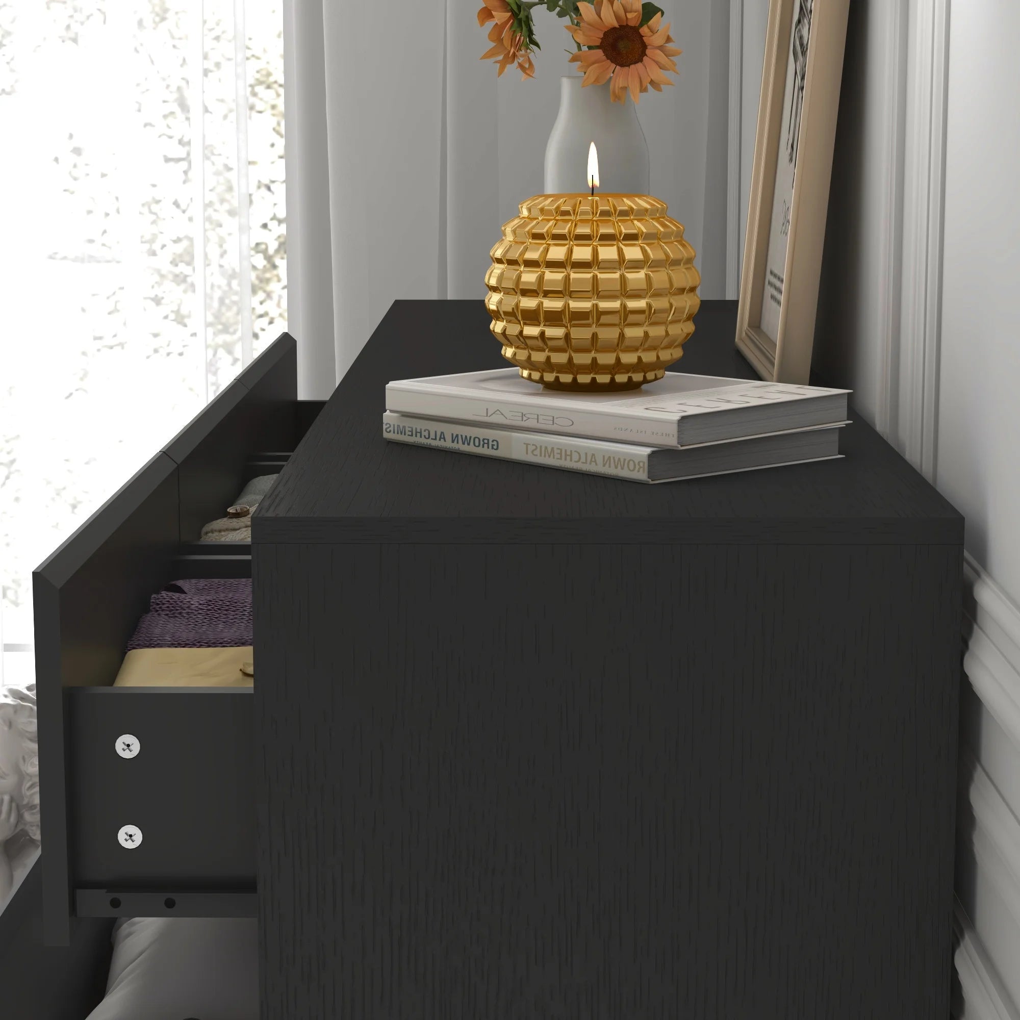 55" Modern 7-Drawer Dresser with High Gloss Finish