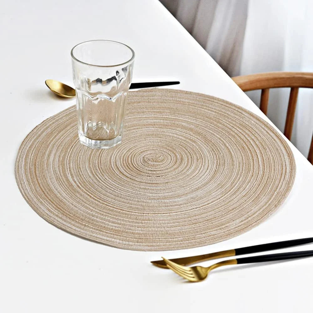 6PCS Round Table Mat & Coaster Set – Non-Slip Ramie Dining Placemats