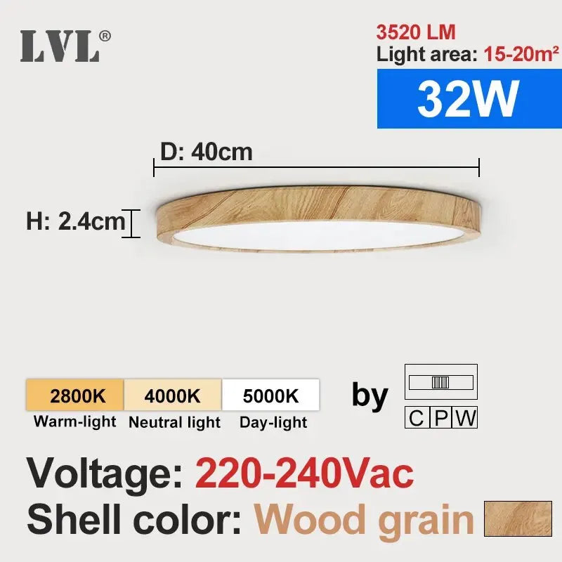 LVL Wood Grain LED Ceiling Light with 3-in-1 Color Modes