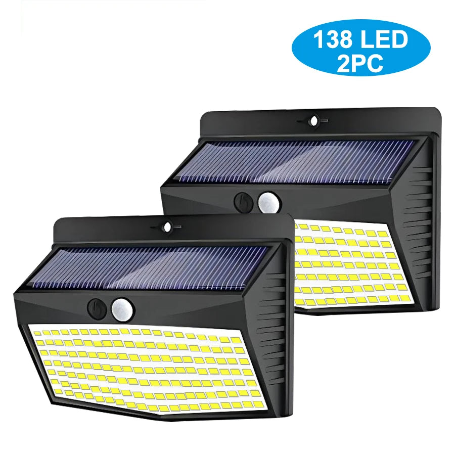 4PCS 138-LED Solar Wall Lights – Outdoor Motion Sensor Waterproof Lamps