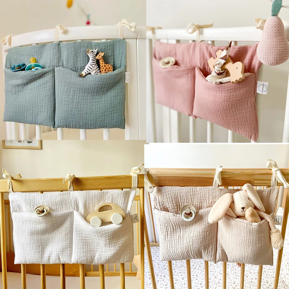 Baby Crib Organizer Hanging Storage Bag with 2 Pockets