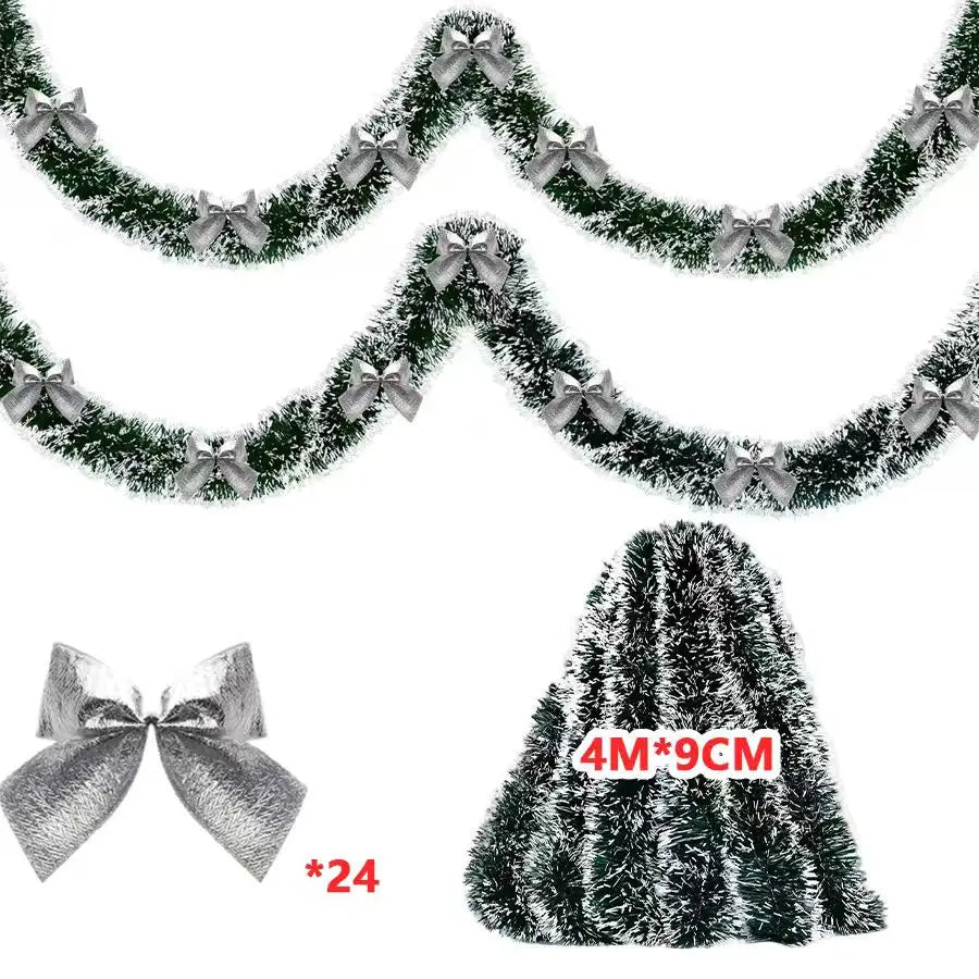 10M Christmas Tinsel Ribbon Garland – Green Cane with Bow