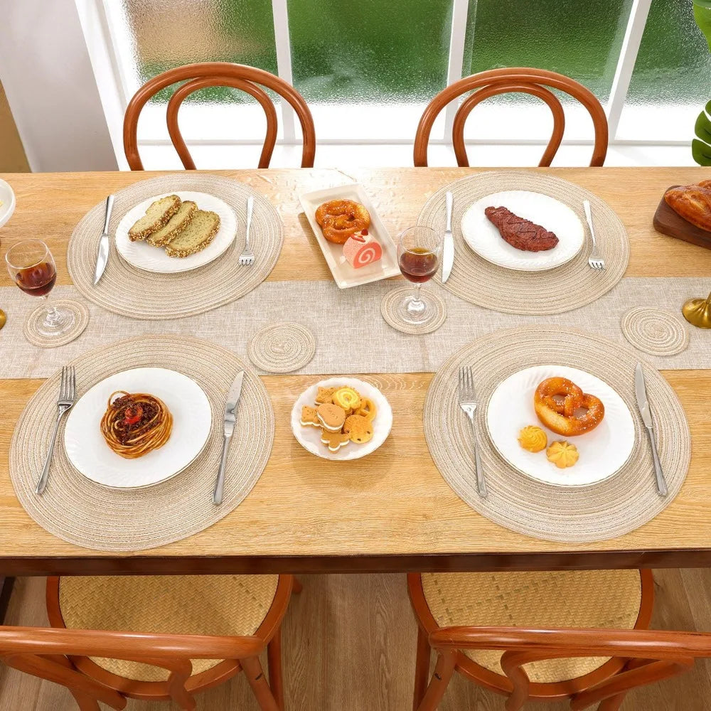 6PCS Braided Placemats & Coasters – Washable Heat-Resistant Table Set