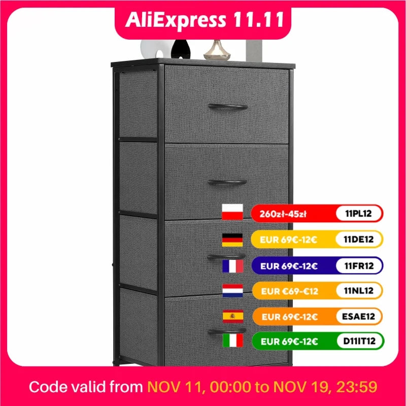 JHK Bedroom Dresser – 4 Fabric Drawers with Steel Frame