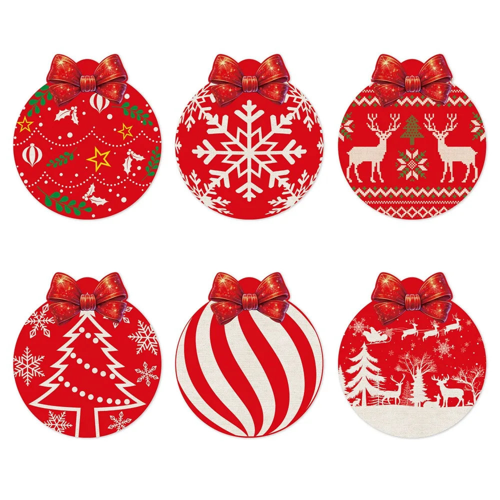 6/12/24PCS Red Christmas Placemats – Snowflake & Elk Table Decor