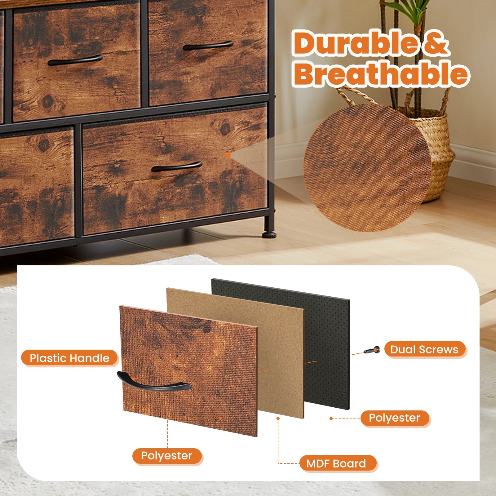 JHK Shoe Cabinet with 5 Fabric Drawers – Multilayer Storage & TV Stand