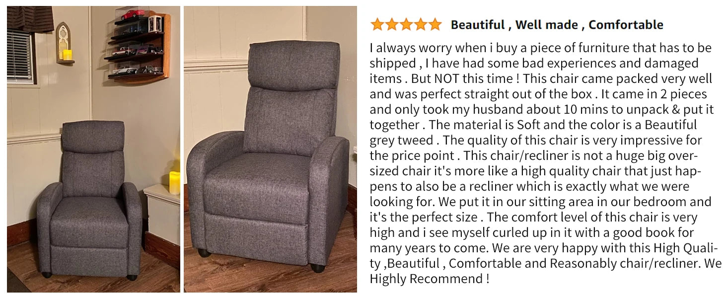 JHK Recliner Massage Chair – Adjustable Fabric Sofa with Lumbar Support