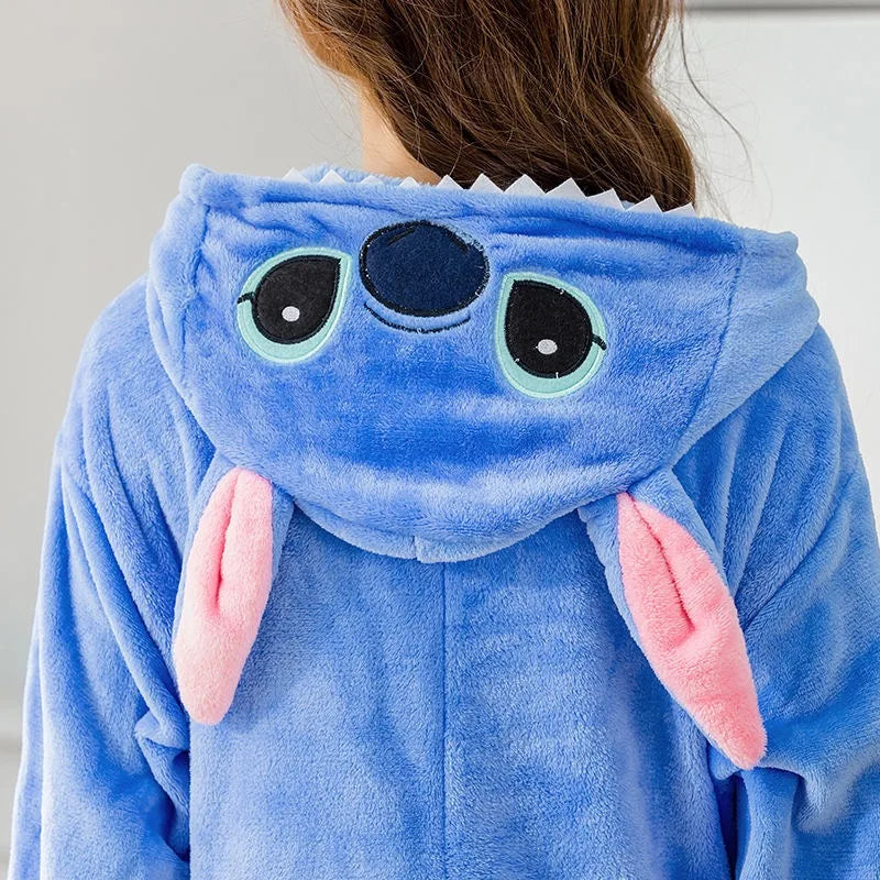 Stitch Flannel Hooded Onesie Pajamas for Adults
