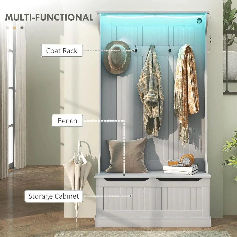 3-in-1 Hall Tree – LED Coat Rack with Shoe Storage & Bench