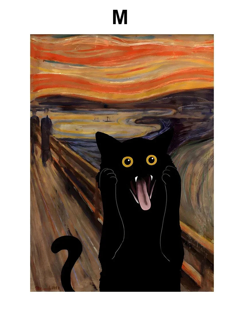 Black Cat Art Canvas Print Van Gogh Sunflowers Design