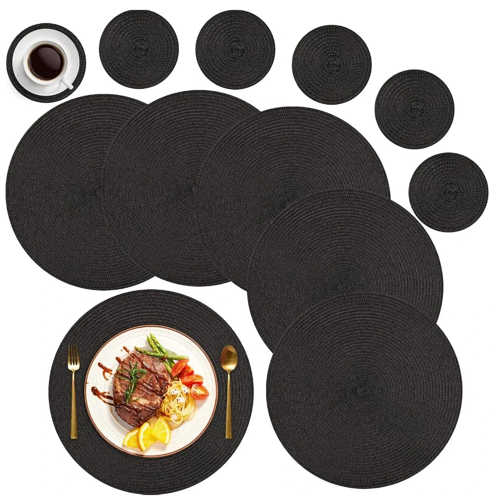 6PCS Round Table Mat & Coaster Set – Non-Slip Ramie Dining Placemats
