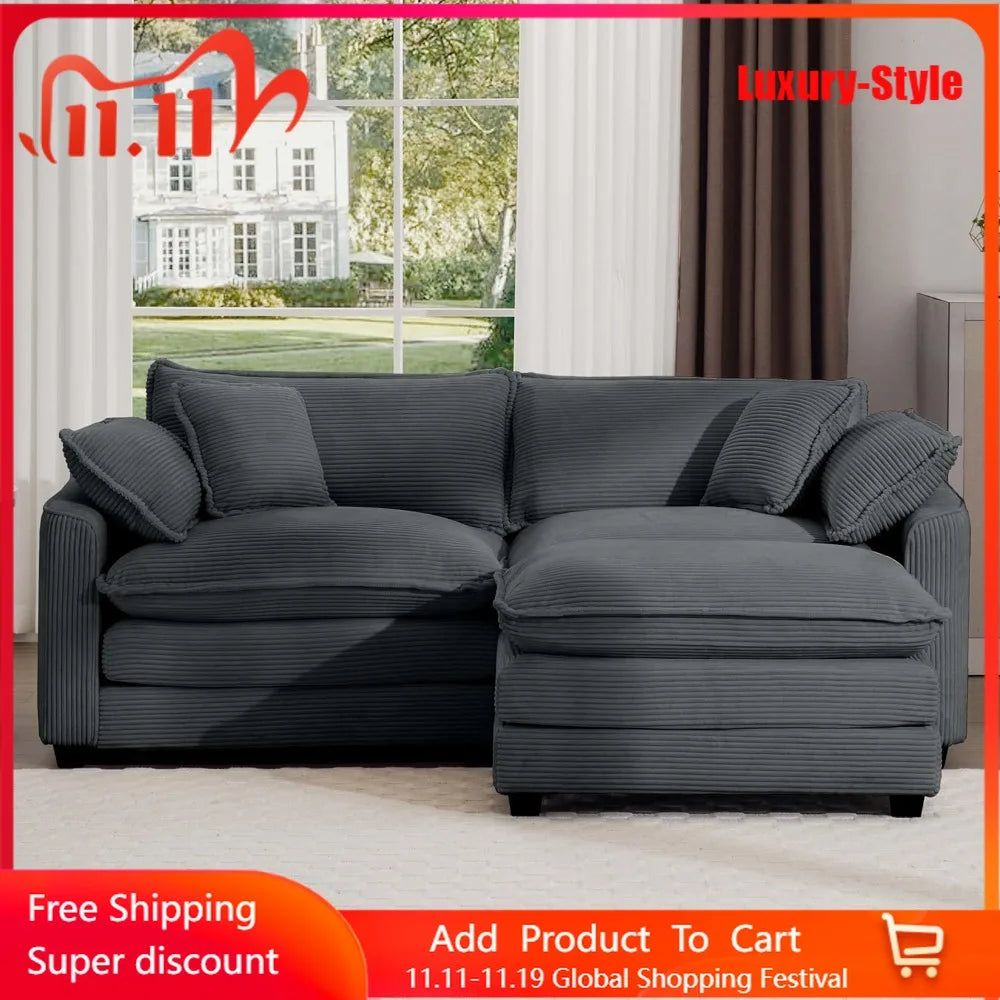 80" Oversized L-Shaped Corduroy Sectional Sofa – Modern Comfy Cloud Couch