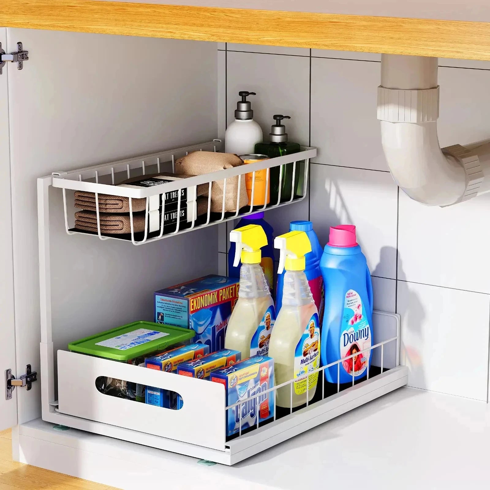 2-Tier Under Sink Sliding Cabinet Organizer Drawer