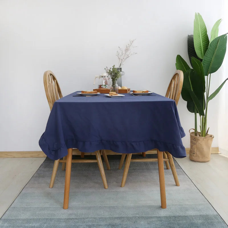 100% Cotton Washable Tablecloth – Elegant Flounce Stitching for Wedding, Party, Dining & Banquet Decoration