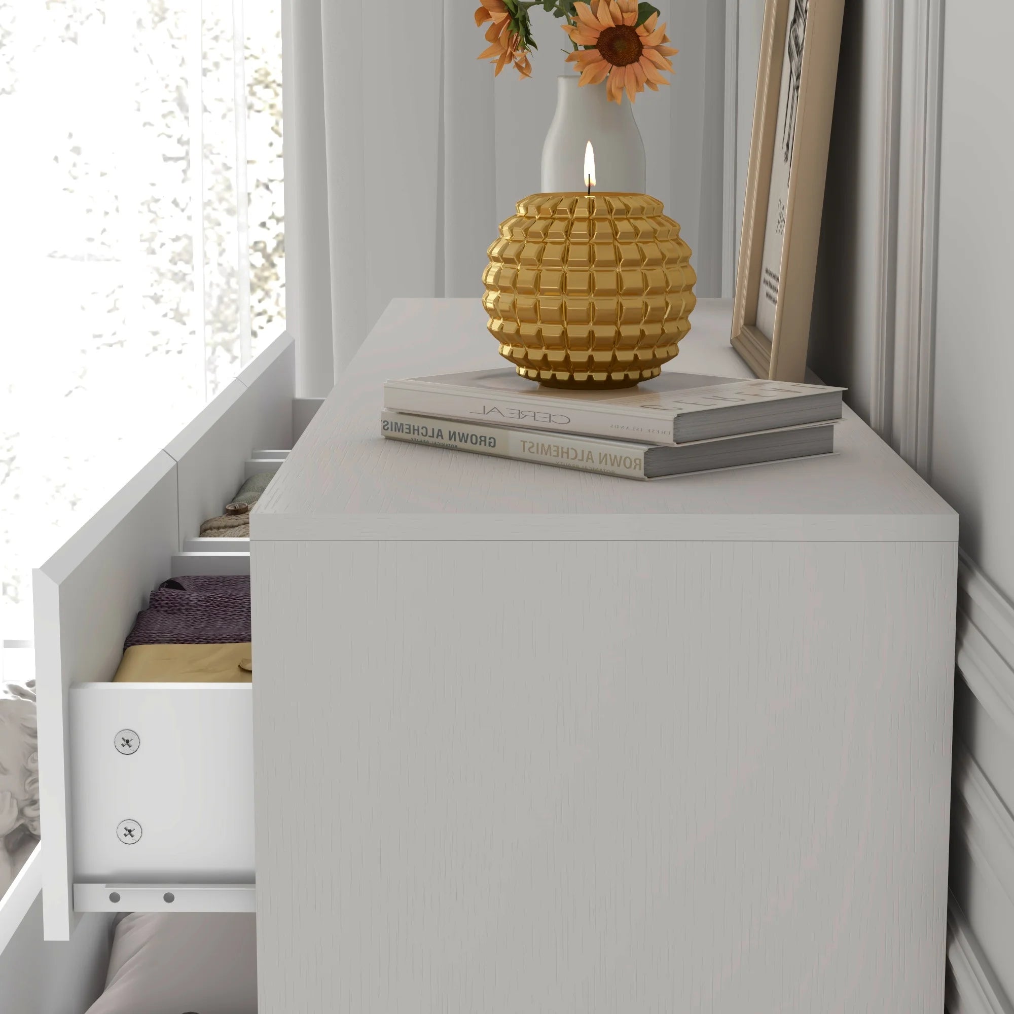 55" Modern 7-Drawer Dresser with High Gloss Finish