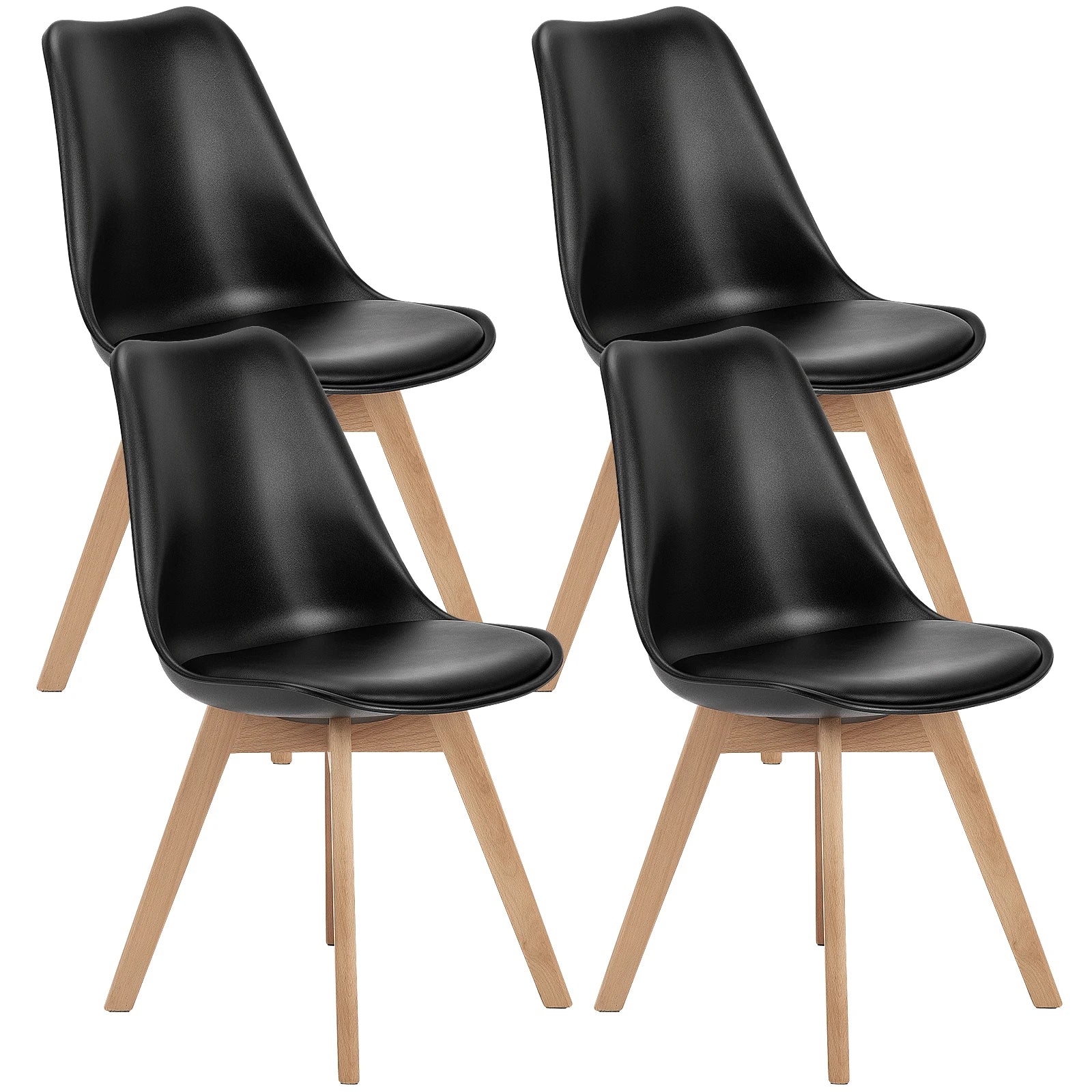 Set of 4 PU Leather Dining Chairs with Wooden Legs